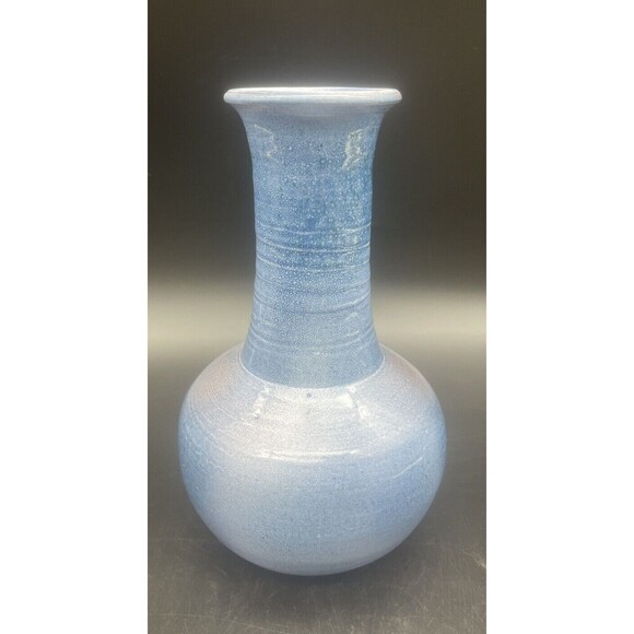 VTG Ceramic Glazed BLUE Ring Pattern Vase 9.5” Signed RARE - Picture 5 of 7